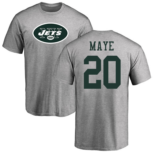 New York Jets Men Ash Marcus Maye Name and Number Logo NFL Football #20 T Shirt